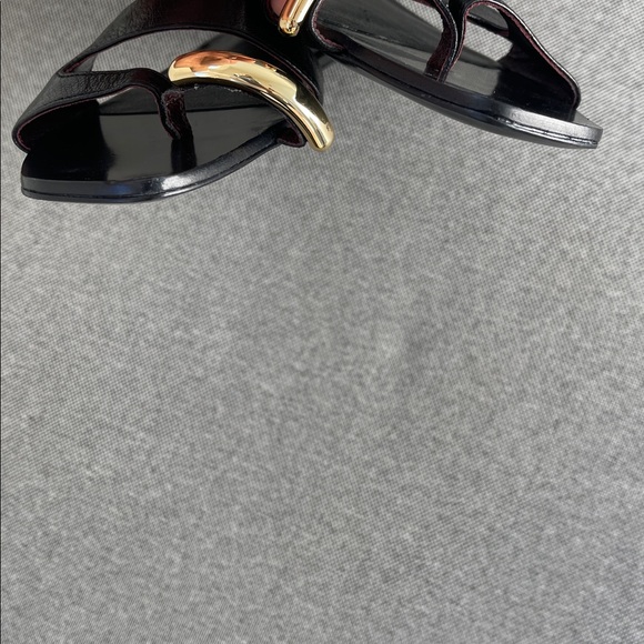 Tory Burch Pierced Leather Slide Sandals Black Gold Size 8 - Picture 6 of 10